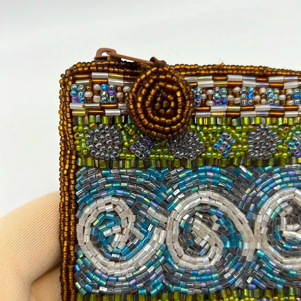 Unbranded Beaded Zip Top Coin Cosmetic Pouch Purse